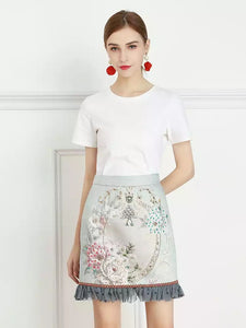 Floral Frame mini skirt with frill hem