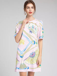 Fan and tassel short sleeve dress