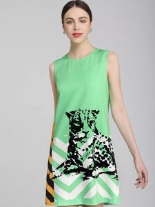 Lovely leopard colour block sleeveless dress