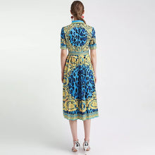 Load image into Gallery viewer, Animal Print with yellow leaves midi dress sample sale