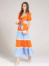 Load image into Gallery viewer, A little vibrance two tone midi dress with bows