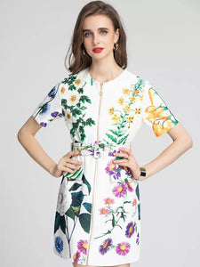 *NEW Peaceful plants zip through mini dress with belt
