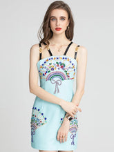 Load image into Gallery viewer, Bejewelled fan mini dress with straps