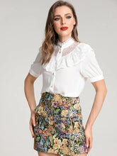 Load image into Gallery viewer, White blouse with detailed floral tapestry skirt