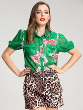 Load image into Gallery viewer, Green floral top with animal print shorts set