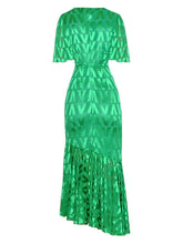 Load image into Gallery viewer, V neck foiled dress with gathering and belt * comes in two colours*