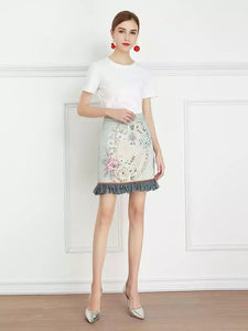 Floral Frame mini skirt with frill hem