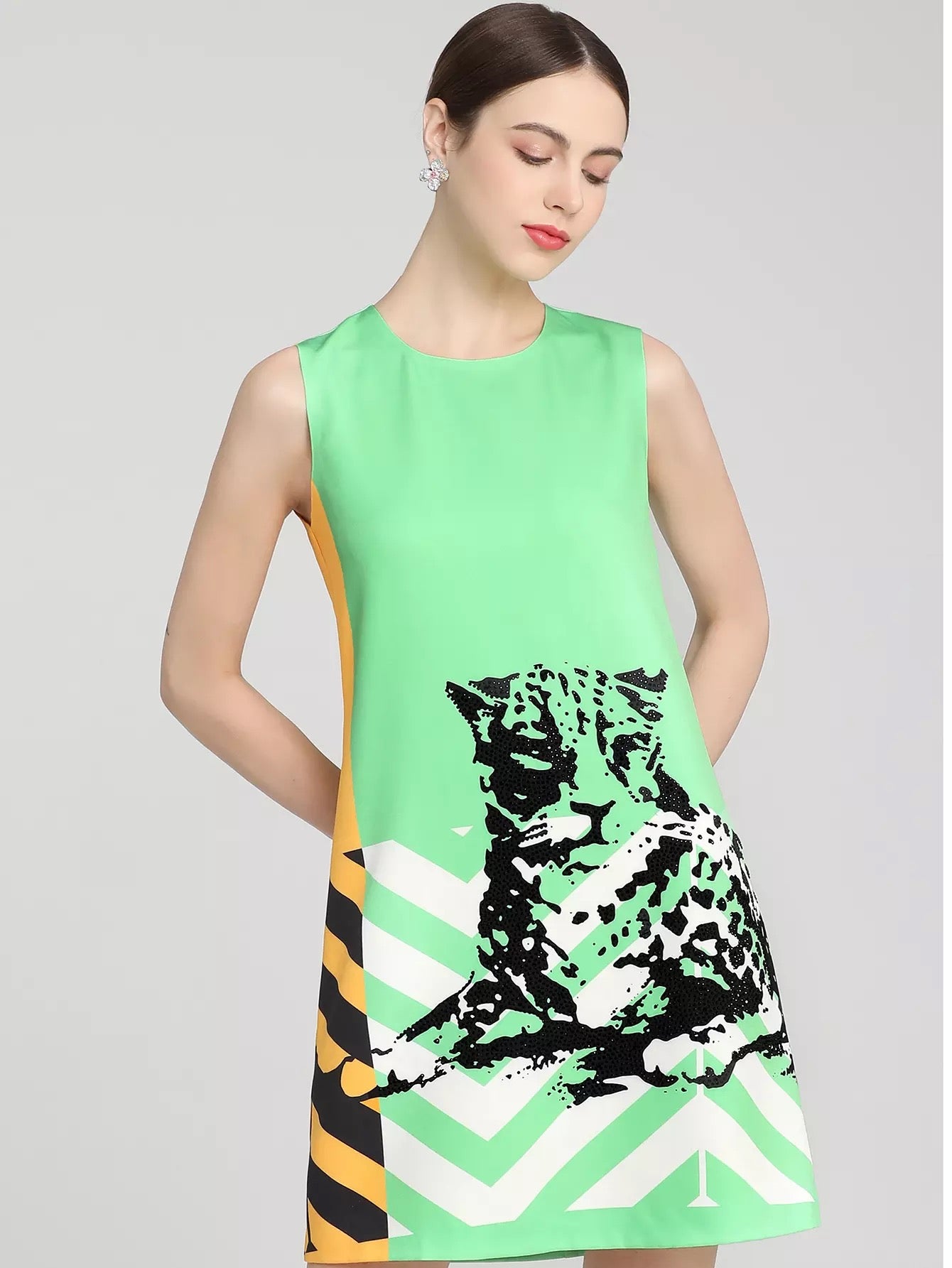 Lovely leopard colour block sleeveless dress