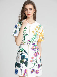 *NEW Peaceful plants zip through mini dress with belt