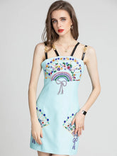 Load image into Gallery viewer, Bejewelled fan mini dress with straps
