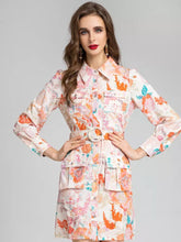Load image into Gallery viewer, Tangerine rose with pastel print utility dress with belt
