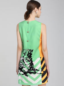Lovely leopard colour block sleeveless dress