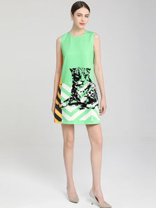 Lovely leopard colour block sleeveless dress