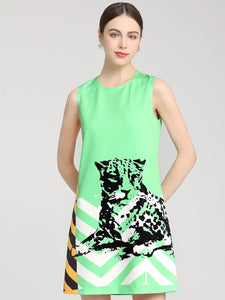 Lovely leopard colour block sleeveless dress
