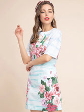 Load image into Gallery viewer, Floating roses short sleeved mini dress