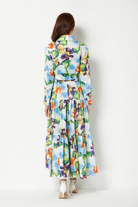 Sultry summer flower printed top and maxi skirt