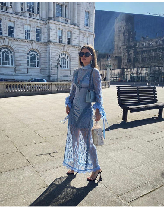 Elegant Light blue lace slip maxi dress *WAS £180*