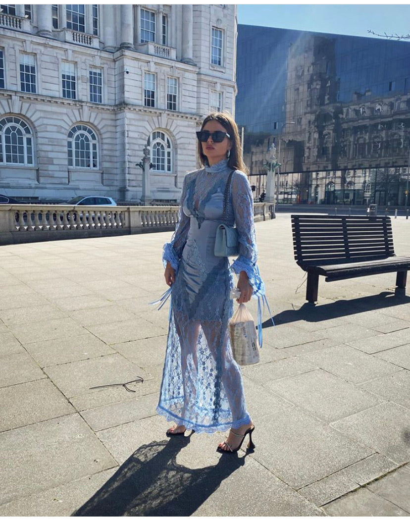 Elegant Light blue lace slip maxi dress *WAS £180*