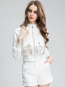 White cable and embellished two piece set