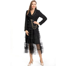 Load image into Gallery viewer, Long sleeve Sashes Blazer with belt + Mesh Long Skirt