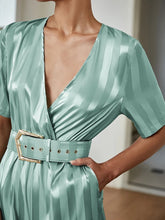 Load image into Gallery viewer, CC Lux jacquard satin silk green jumpsuit