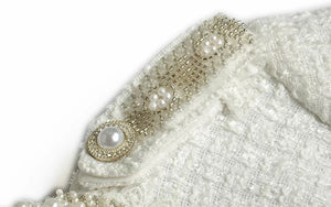 White Tweed Single Breasted Coat