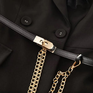 Long sleeve Sashes Blazer with belt + Mesh Long Skirt