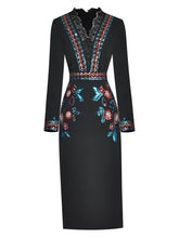 Load image into Gallery viewer, Black Sequin Embroidery Vintage Black Pencil Dress