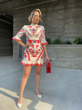 Load image into Gallery viewer, Red &amp; Cream Vintage Peplum Dress