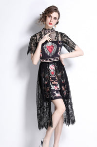 All heart with black lace midi dress