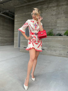 Red & Cream Vintage Peplum Dress
