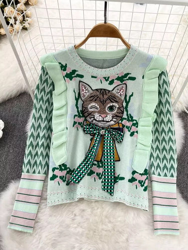 Cat Wink Knitted Embellished Jumper - comes in two colours