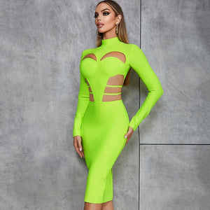 Fluorescent Green MIDI Bandage Dress