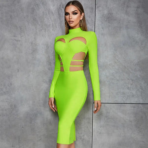 Fluorescent Green MIDI Bandage Dress