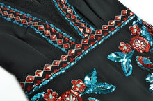 Load image into Gallery viewer, Black Sequin Embroidery Vintage Black Pencil Dress