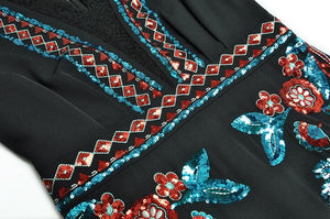 Black Sequin Embroidery Vintage Black Pencil Dress