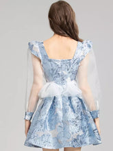 Load image into Gallery viewer, Mesh Long sleeve Blue Flower Jacquard Ruffles