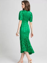 Load image into Gallery viewer, V neck foiled dress with gathering and belt * comes in two colours*