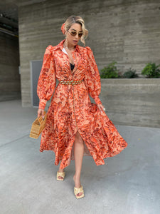 Tangy Orange floral maxi dress
