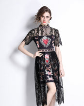 Load image into Gallery viewer, All heart with black lace midi dress