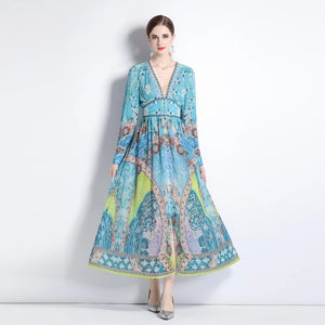 Geometric Print V-Neck Maxi Dress - comes in two colours