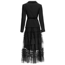 Load image into Gallery viewer, Long sleeve Sashes Blazer with belt + Mesh Long Skirt