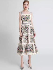 Flowers all round strappy maxi dress