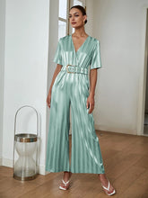 Load image into Gallery viewer, CC Lux jacquard satin silk green jumpsuit