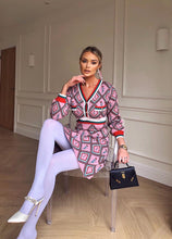 Load image into Gallery viewer, Diamond rose with racing stripes knitted dress