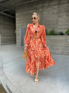 Tangy Orange floral maxi dress