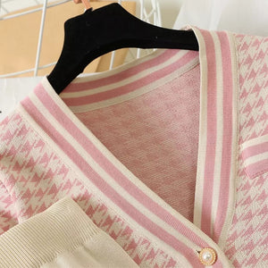 Sugar Pink Dogtooth knitted Twosie set