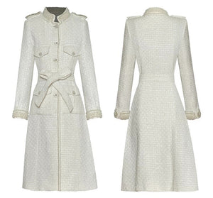 White Tweed Single Breasted Coat