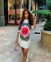 Load image into Gallery viewer, White collared shirt dress with Rose tiles