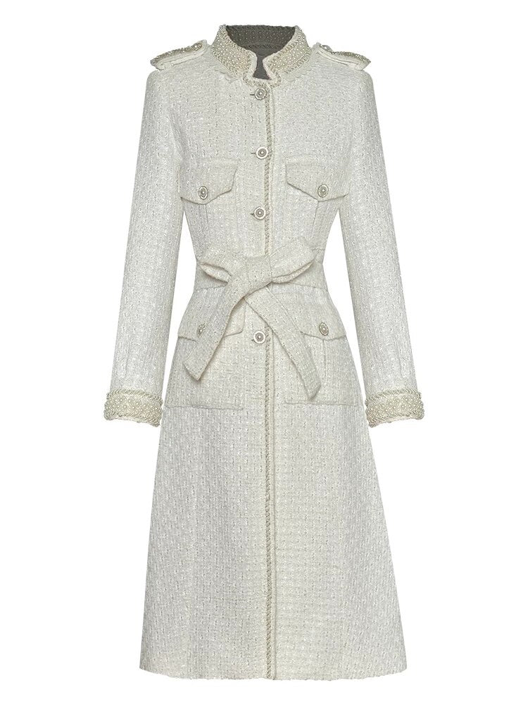 White Tweed Single Breasted Coat